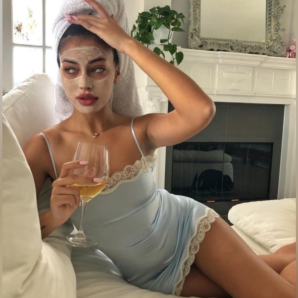 DANIELLE GUIZIO BLUE SKILK SLIP DRESS